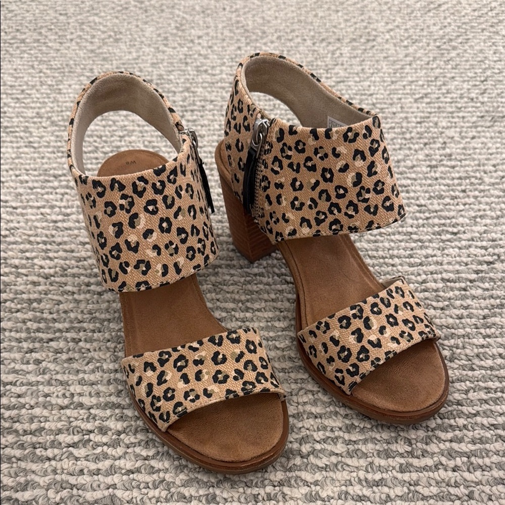 TOMS Leopard Animal Print Block Heel Sandals